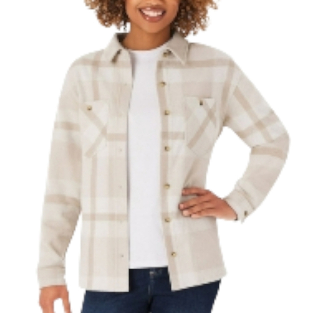 Member's Mark Cozy Plaid Flannel Button-Down Shirt Tan Cream XXL Unisex